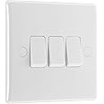 BG Electrical Triple Wall Light Switch, 2 Way, Round Edge, Nexus 800 Series, White Moulded, 20A, 16AX, 843