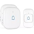 Himster Wireless Doorbell, Waterproof Door Bell Chime Kit Alarm for Home at upto 1000 Feet Range Operating with 56 Melodies, LED Flash, 7 Levels Adjustable Volume (White 1 Transmitter & 2 Receivers)