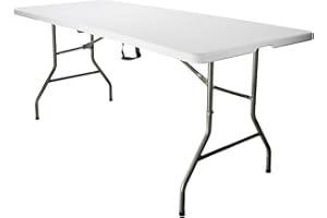 DIRECT ONLINE HOUSEWARE House of Home - 6ft Folding Table - Heavy Duty Indoor/Outdoor Foldable Collapsible Tables – White Fold Up Picnic Camping Outdoor Dining Market Paste Table with Carry Handle - Up to 8 People