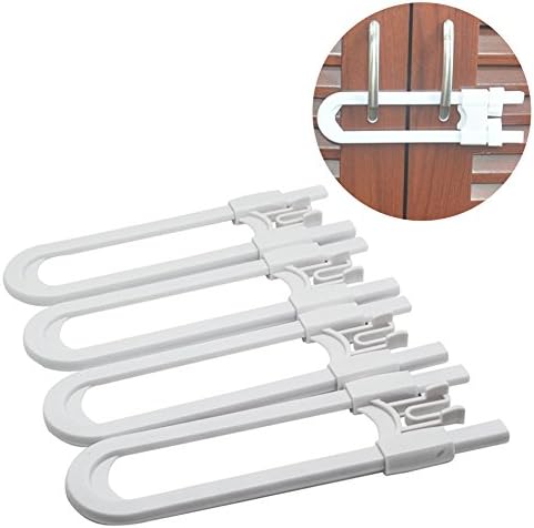 Sliding Cabinet Locks for Child Safety Childproof Safety Locks For Knobs and Handles Easy Install 4 Pack White