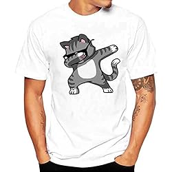 K-youth® Camiseta Hombre, Gato de Gafas Camiseta Para Hombre Tee Cuello Redondo Tops Camisetas Ropa Hombre Barata Deportiva 2018 Ofertas (Blanco B, L)