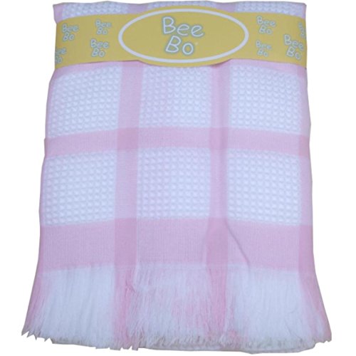 BabyPrem Baby Large Soft White Acrylic Check Shawl Blanket 122 x 122cm PINK