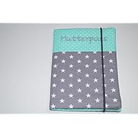 Mutterpasshülle für den deutschen Mutterpass Sterne grau und mint gepunktet bestickt mit