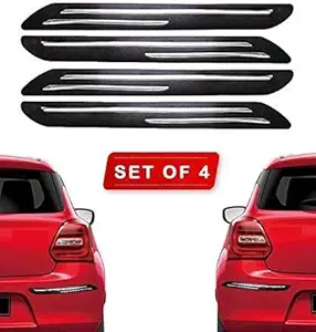 HDC Car Bumper Protector Guard with Double Chrome Strip for Car (4 Piece-Black for All Cars)