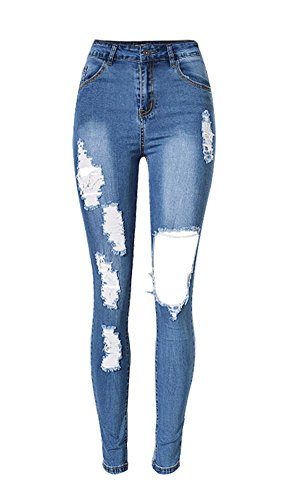 iRachel Damen Jeans Hose Skinny Röhrenjeans Bleistifthose Hose Denim Dünn Ripped Loch Bleistift Hose