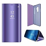 Sycode Miroir Coque pour Galaxy S9,Flip Case pour Galaxy S9,Coin Complet Protecteur Portefeuille étui pour Galaxy S9,Luxe élégant Noble Cool Hommes Femmes Screen Protector Violet Slim Fit Transparente Standing View Mirror Cover Technologie de Galvanoplastie Pliable Bookstyle Wallet Portefeuille Flip Cover Housse Couverture Cas pour Samsung Galaxy S9-Violet Miroir