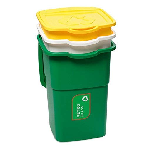 DEA HOME Cubo de Basura, Verde, Amarillo y Blanco, 39 x 36 x 54 cm, 434M