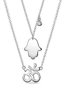 CZ Hamsa Hand Om spirituelle Anhänger Sterling Silber Halskette Set