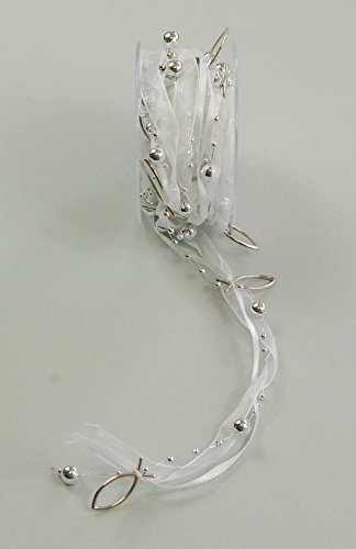 5 m Band "Match" weiß mit Perlen und Fischen in silber für Kommunion/Konfirmation/Taufe ectr.