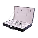 ChenYongPing 1185/5000 Schmuck-Aufbewahrungsbox ansehen Ele Uhrenbox - 24 Slots Uhr Schmuck Display Aufbewahrungsbox Case Armband Fach Kunstleder Schwarz Eleganter Speicher für Up