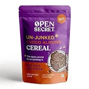 Open Secret Unjunked Chocolate Almond Cereal | Zero Refined Sugar | Rich in Fibre and Protein | Healthy Breakfast for Kids, Men & Women | Ready to Eat Muesli | Immunity Boosting Ingredients | 350g