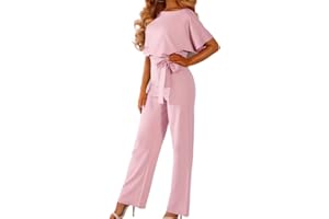 Angel ZYJ Mujeres Casual Elegante Mono de Manga Corta de Pierna Ancha de Cintura Alta con Cinturón