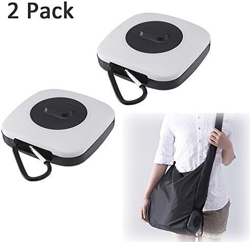 Foldable Reusable Shopping Bags in the Box 2 Pack Rotary Folding Portable Large Nylon Bag Heavy Duty Travel Wash Bag (White 2-pack)