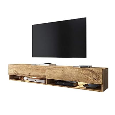 Selsey Wander - Meuble TV Suspendu/Banc TV avec LED (180 cm) (Effet chêne wotan)
