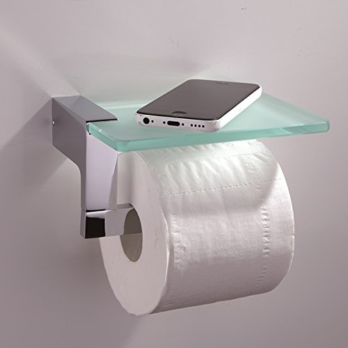 Toilettenpapierhalter aus Edelstahl mit Glasablage-sehr hochwertig Toilettenpapierrollenhalter WC Papierrollenhalter in hochwertigem Design mit Smartphone-Ablage - 3