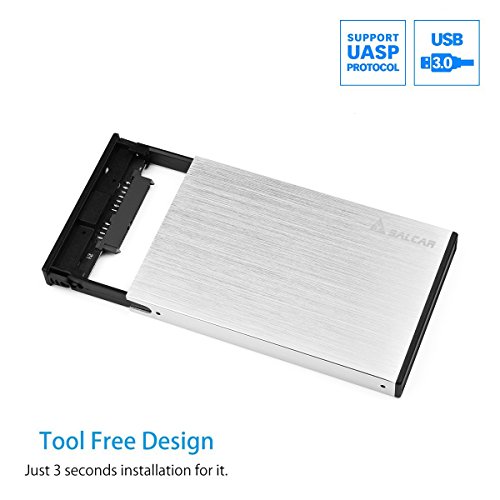 Salcar Aluminium Externes 2,5 Zoll Festplattengehäuse mit SATA 3 USB 3.0 Kabel SATA I/II/III 2.5″ HDD SSD Gehäuse Alugehäuse (Silber) - 4