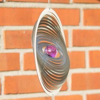 Edelstahl Windspiel – Strudel 200 – Abmessung: 20 x 20 cm – inkl. Aufhängung und Glaskugel - 2