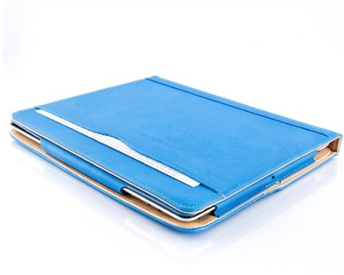 iPad 4 Hülle - JAMMYLIZARD Ledertasche Smart Cover mit Standfunktion (mit Retina) für iPad 4. 3 & 2, BLAU & HONIG