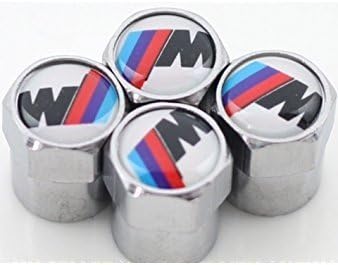 BMW M Sport Tech Tyre Wheel Valve Dust Caps Motorsport CHROME &amp; WHITE X 4
