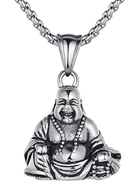 Arco Iris Schmuck Edelstahl Lachen Buddha Amulett Unisex Anhänger Halskette mit 2.5mm (Breite) Rundgliederkette...