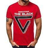 Yvelands Herren T-Shirt Beiläufiger dünner Buchstabe der Art- und Weisemänner gedrucktes Kurzarm Bluse Weste Tops(Red,XXL)