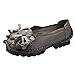 Produktbild Ouneed - Damen Blumen Mokassins Plateau, Sommer Leder Müßiggänger Bequeme Weiche Mary Jane Schuhe Flache Bootsschuhe Chic Handgemachte Blume Schuhe Hausschuhe Erbsen Schuhe (Grau, 35)