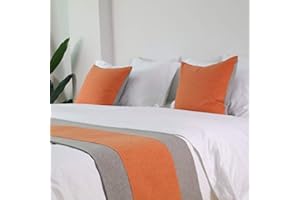 WYHQL Double Color Patchwork Bed Runner Bed flag Hotel Luxurious Bedding Bedroom Decorative Scarf Cushion Covers (Color : Orange, Size : 48x210cm (for 1.5m bed))