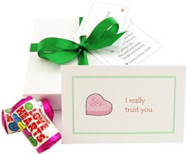 Romantic Valentines Day Gift For Him Or Her. Set Of 52 Love Compliment Cards With Love Heart Sweets Gift Boxed And Personalized. (Green Ribbon)