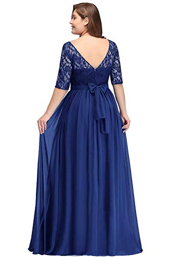 MisShow Robe Femme Elégante de Soirée pour Mariage Invitée Femme Style Vintage Manche Courte en Dentelle Ajourée Bustier Dos Nu Bleu Roi 52
