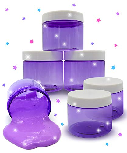 Original Briefpapier Slime Container mit Deckel 6 Unzen [Perfect Slime CONTAINERS No BPA's Safe für Kinder] Kleine Plastikvorratsdosen Schraubverschluss für jeden Slime Maker (Clear Purple)