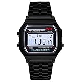 KNOSSOS LED Digital Armbanduhr Ultra Thin Alarm Armbanduhr Kalender für Männer Frauen Schwarz