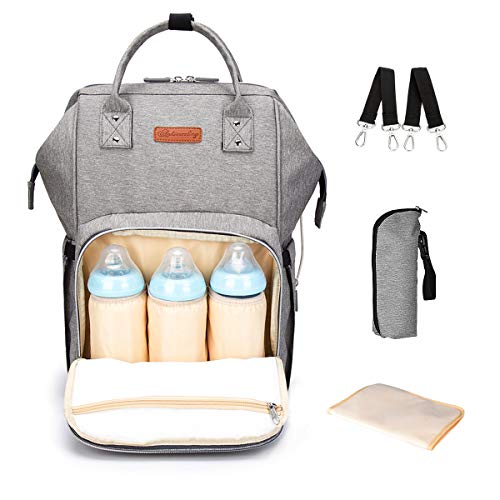 Pañal Bolso Mochila?Gran Capacidad Mochila de Pañales Bolso de Viaje?Impermeable Bolsa de Pañales con Aislado Bolsillos para Cuidado de Bebé y Mamá-Gris