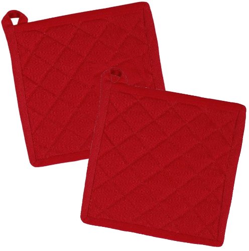 Topflappen im 2er Set Design Klassik Uni, 20x20 cm, Farbe: rot