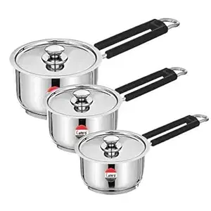CAMRO Extra DEEP Sauce PAN ENCAPSULATED Bottom Induction Base Stainless Steel with LID Set of 3 (1.1 LTR, 1.5 LTR & 2.3 LTR)