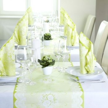 50 Servietten, stoffähnlich, Airlaid 1/4-Falz 40 cm x 40 cm Ornaments Hellgrün Grün für Hochzeit - 2