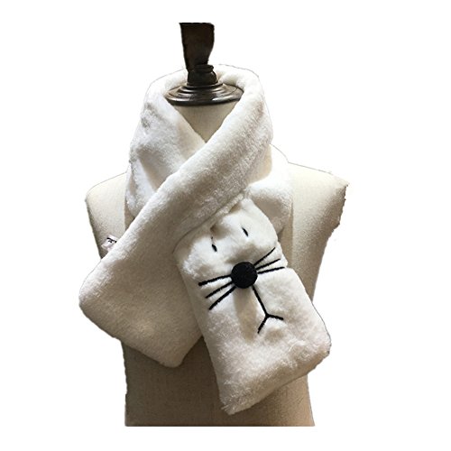 Dosige Cute Kitty Plush Scarf Warm Winter Wrap Neckwarmer for Children Kids,75x10CM,White
