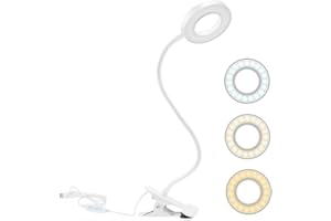 Wasserquelle USB Reading Light Clip on LED Reading Light Eye Protect Desk Lamp Light 3 Colors & 11 Dimmable Brightness 48 LED Reading Light for Studying/Working/Gaming