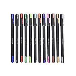 Pentonic Multicolor Gel Pen With Hard Box Case (0.6 mm-1.0 mm, Black Body, 12 Pcs Set) (LNPTPGL10MC)