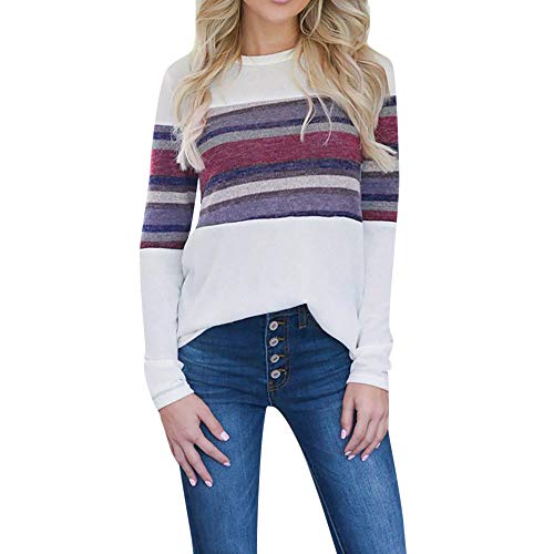 Preisvergleich Produktbild JUSTSELL Langarmshirts Pullover für Damen Herbst Winter,Frauen Gestreift T Shirt Rundhalsausschnitt Bluse Casual Tops Freizeit Streetwear Oberteile