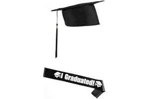 YEEKIDAIJ One Set of Graduation Cap Bachelor Hat Cap with Letters Etiquette Bands for Graduation Ceremony Party Favors Black