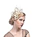 Produktbild Hffan Hat Fascinator Haar Clip Haar Accessoire Tea Party Hochzeitskirche Kopfbedeckung für Frauen Blume Mesh Bänder Stirnband Cocktail Hut Kopfbedeckung Blumenschleier Haarspange (Weiß, 1 PC)