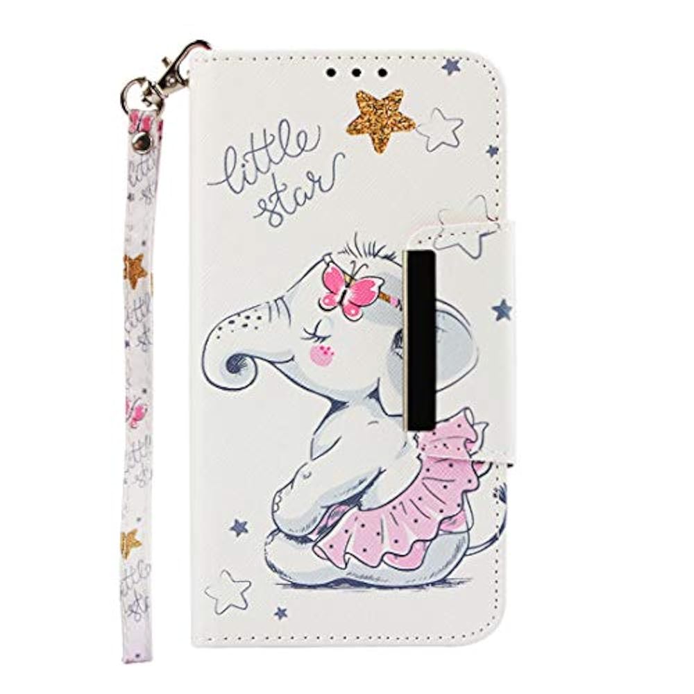 Chreey Hülle für Samsung Galaxy J4+ / J4 Plus, Verbesserte Version Magnetverschluss Leder Handyhülle Flip Schutzhülle mit Brieftasche Kartenfach Standfunktion [Netter Kleiner Elefant]