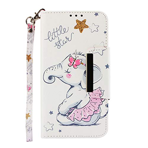 Chreey Hülle für Samsung Galaxy J4+ / J4 Plus, Verbesserte Version Magnetverschluss Leder Handyhülle Flip Schutzhülle mit Brieftasche Kartenfach Standfunktion [Netter Kleiner Elefant]