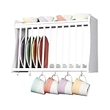Kitchen Plate Rack, White, Wooden, Wall Mounted or suitable for Work Top Storage. Shelf above and hooks under, Traditional design from the Minack Range by Elegant Brands