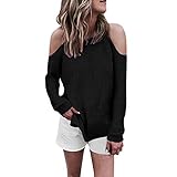 iHENGH Black Friday Weihnachten Karnevalsaktion Damen Herbst Winter Bequem Lässig Mode Frauen Rundhalsausschnitt Langarm aus Sholder aushöhlen Pullover lässig gestricktes Hemd(XL,Schwarz)
