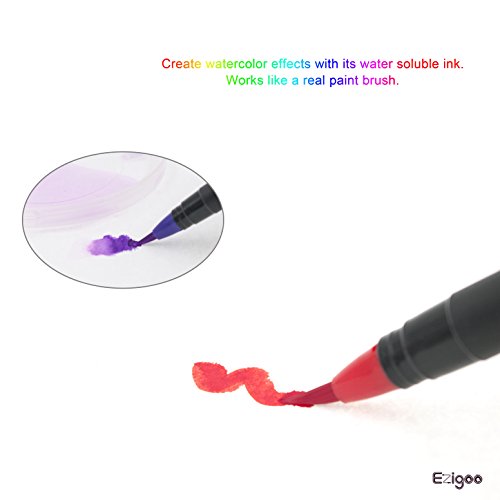 Ezigoo Brush Pen Set – 10 Farben – Pinselmarkierungen mit weichem flexiblen realen Pinselspitze schaffen Aquarell Effekt - 2