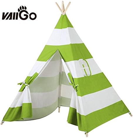 Vaiigo Kids Play Tent Teepee Canopy Tent Teepee Playhouse Green and White Stripe Style (Green)