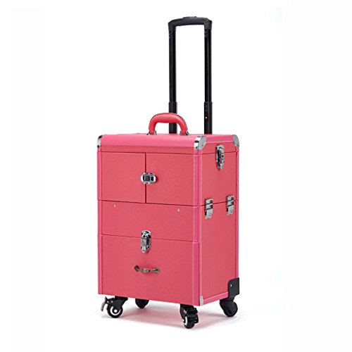 Preisvergleich Produktbild Hohe Kapazität Multi-Layer Trolley Kosmetiktasche, Aluminiumlegierung Schönheitssalons Tattoo Maniküre mit dem Make-up-Box, Roll Make-up Fall, Rose Red -Servicewagen
