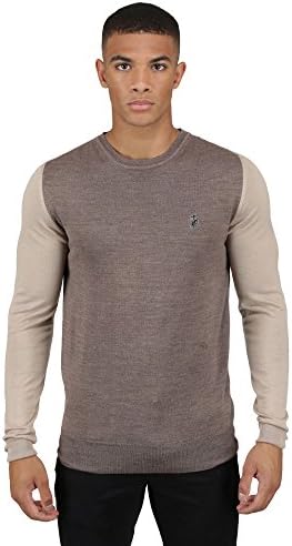 Luke 1977 Mens Jermain Crew Neck Long Sleeve Knitted Jumper Top (L, Marle Mushroom)