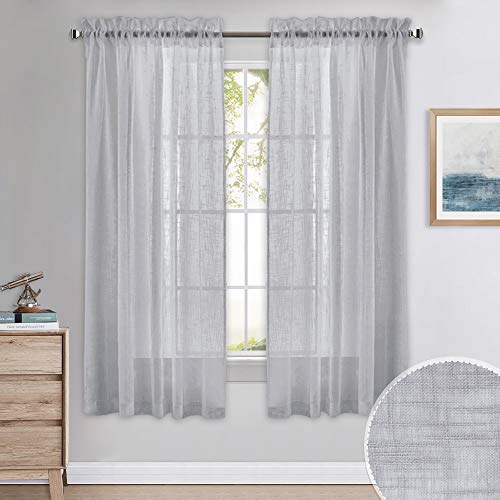 PONY DANCE Cortinas Grises Claro Visillos Voile Lino para Ventanas Salon Dormitorio (2 Piezas, An 132 x L 160 CM) Telas Suaves Resistentes Estilo Moderno/Paños para Cocina Oficina